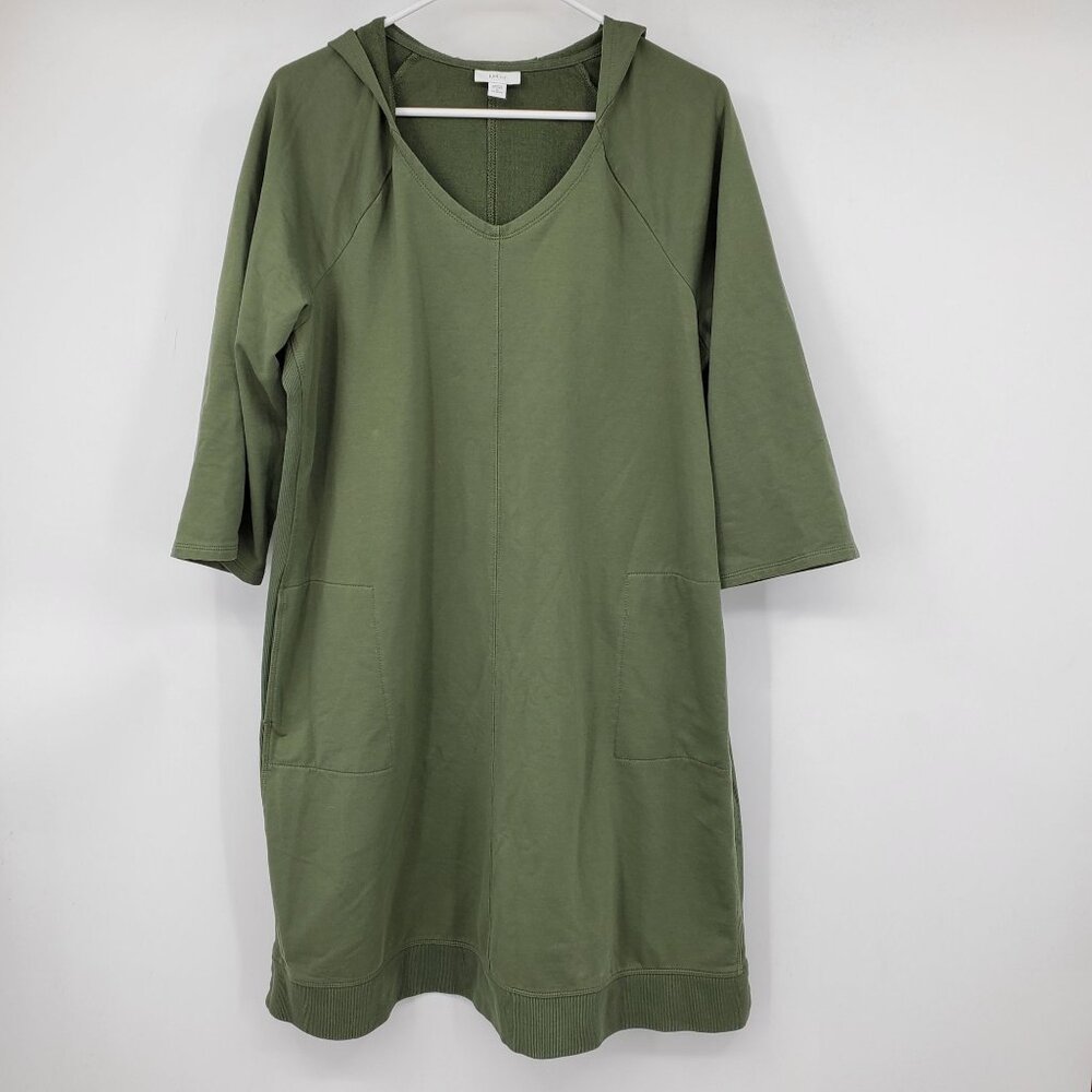 J. Jill Fit Elevate Terry Cloth Green Hooded Short Sleeved Pullover Dress Size 1